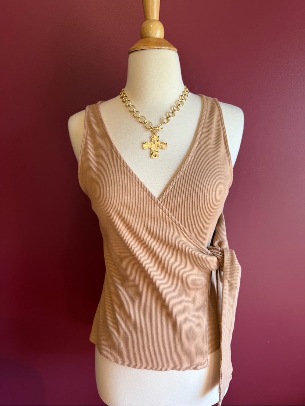 Express Ribbed Wrap Camisole in Camel Tan
